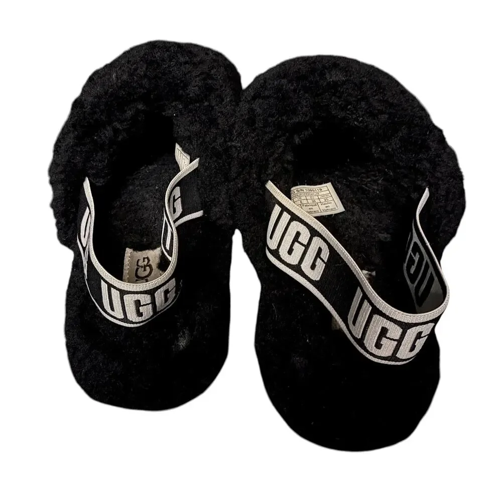 Ugg Fluff Yeah Womens 8 Black Slippers Slides Sandals Fluffy Casual $120 Retail